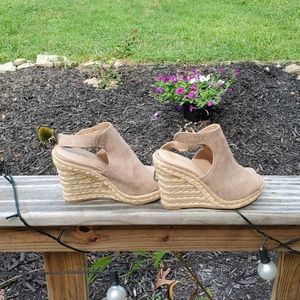 Merona Tan Suede Peeptoe Wedges